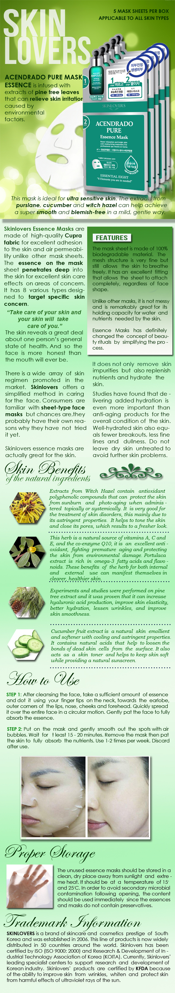 Skinlovers Acendrado Pure Essence Mask Product Information