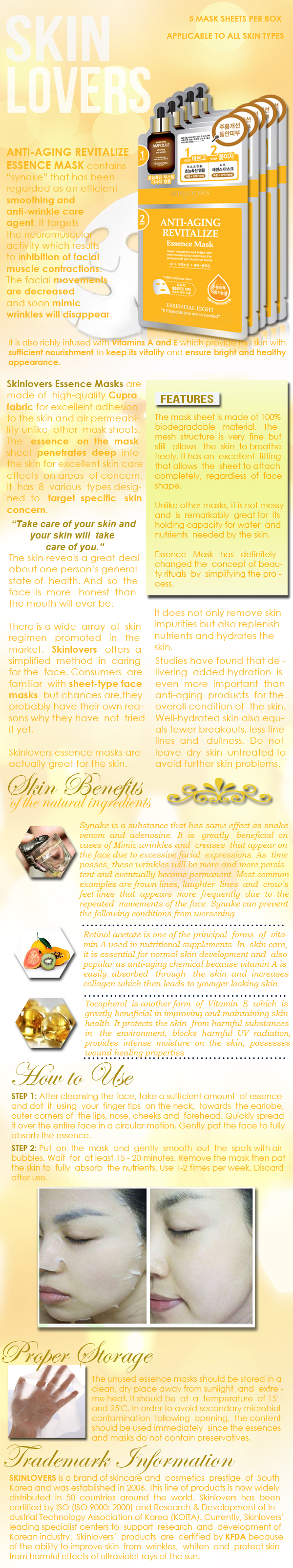 Skinlovers Anti-Aging Revitalize Essence Mask Product Information