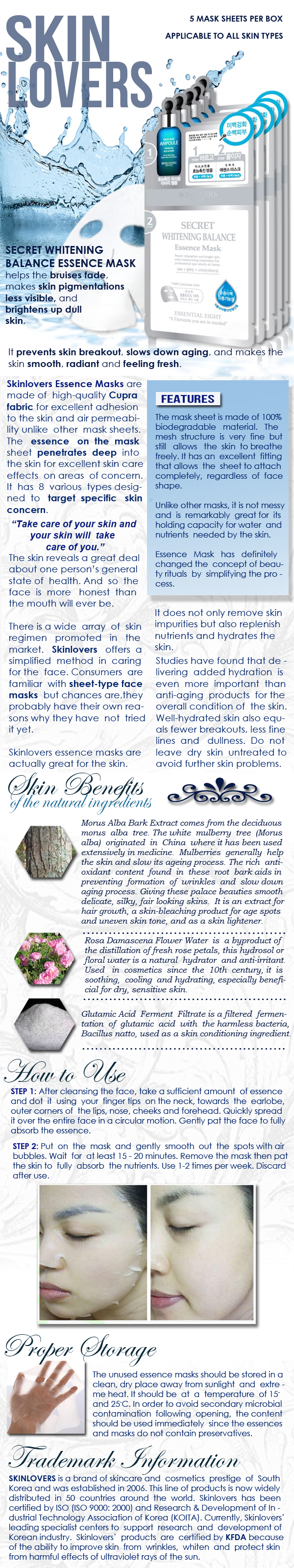 Skinlovers Secret Whitening Balance Essence Mask Product Information